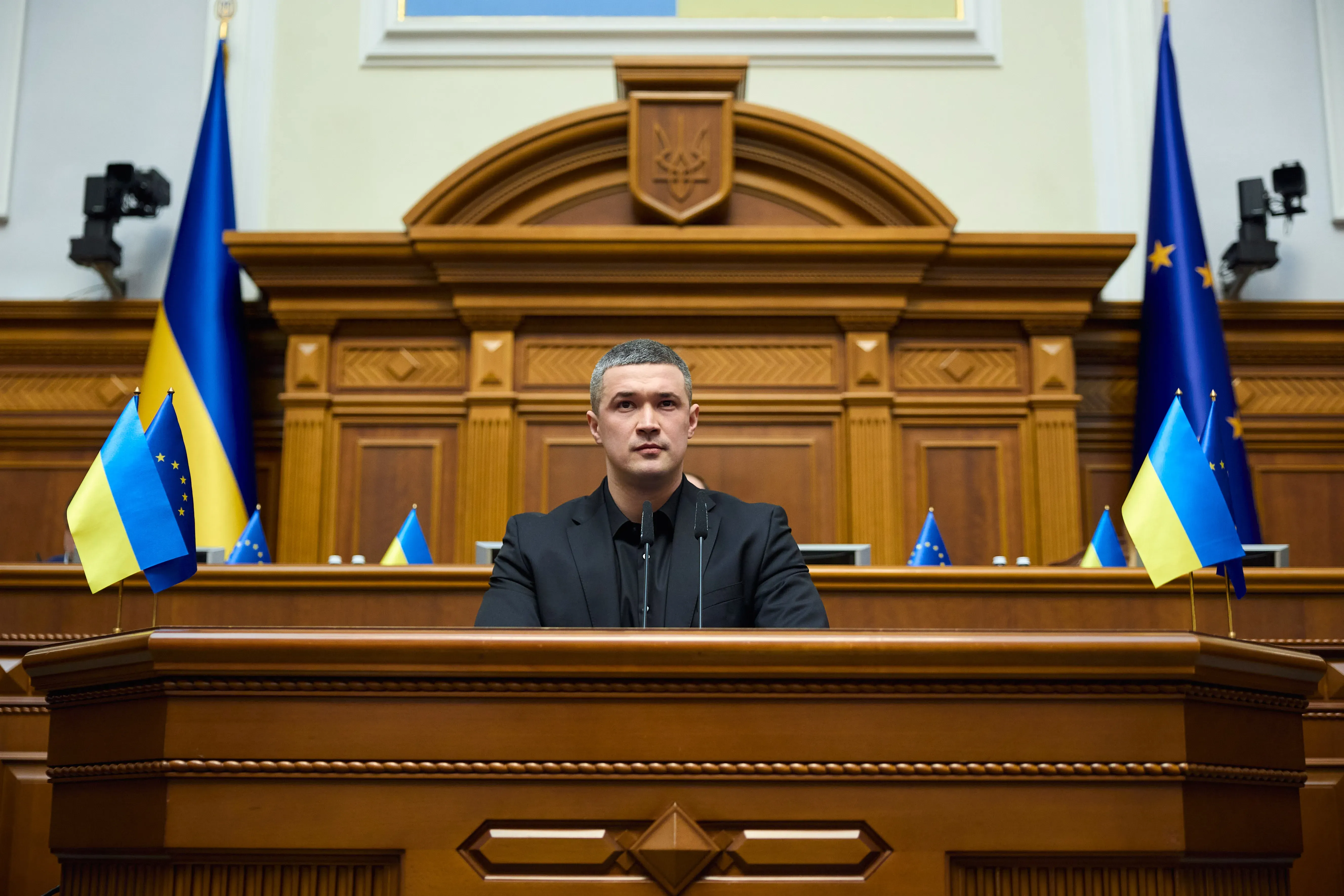 Mykhailo Fedorov, newly appointed Minister of Defence of Ukraine, addresses the Verkhovna Rada.