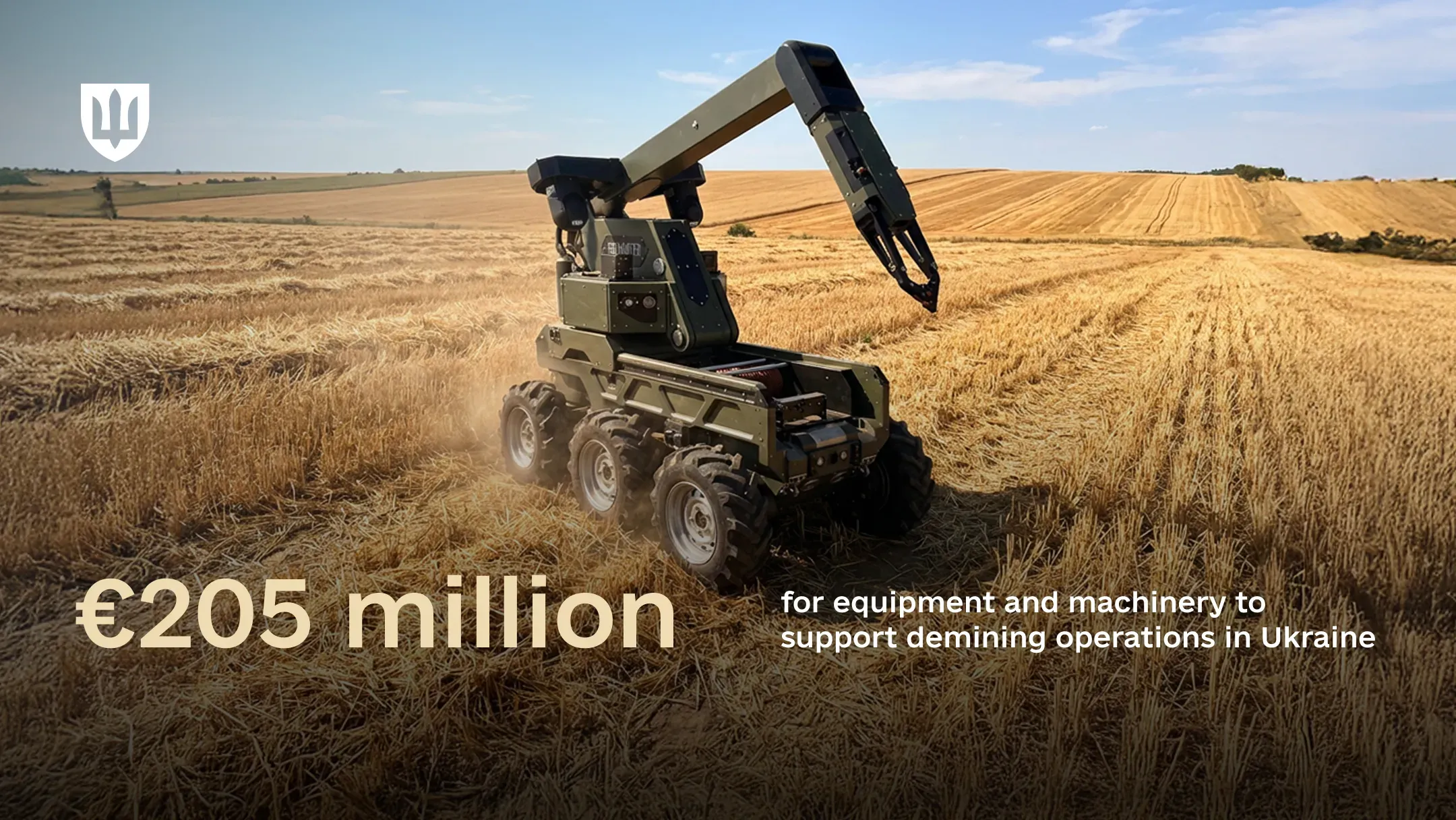 A demining unmanned ground vehicle (UGV) operating in a wheat field
