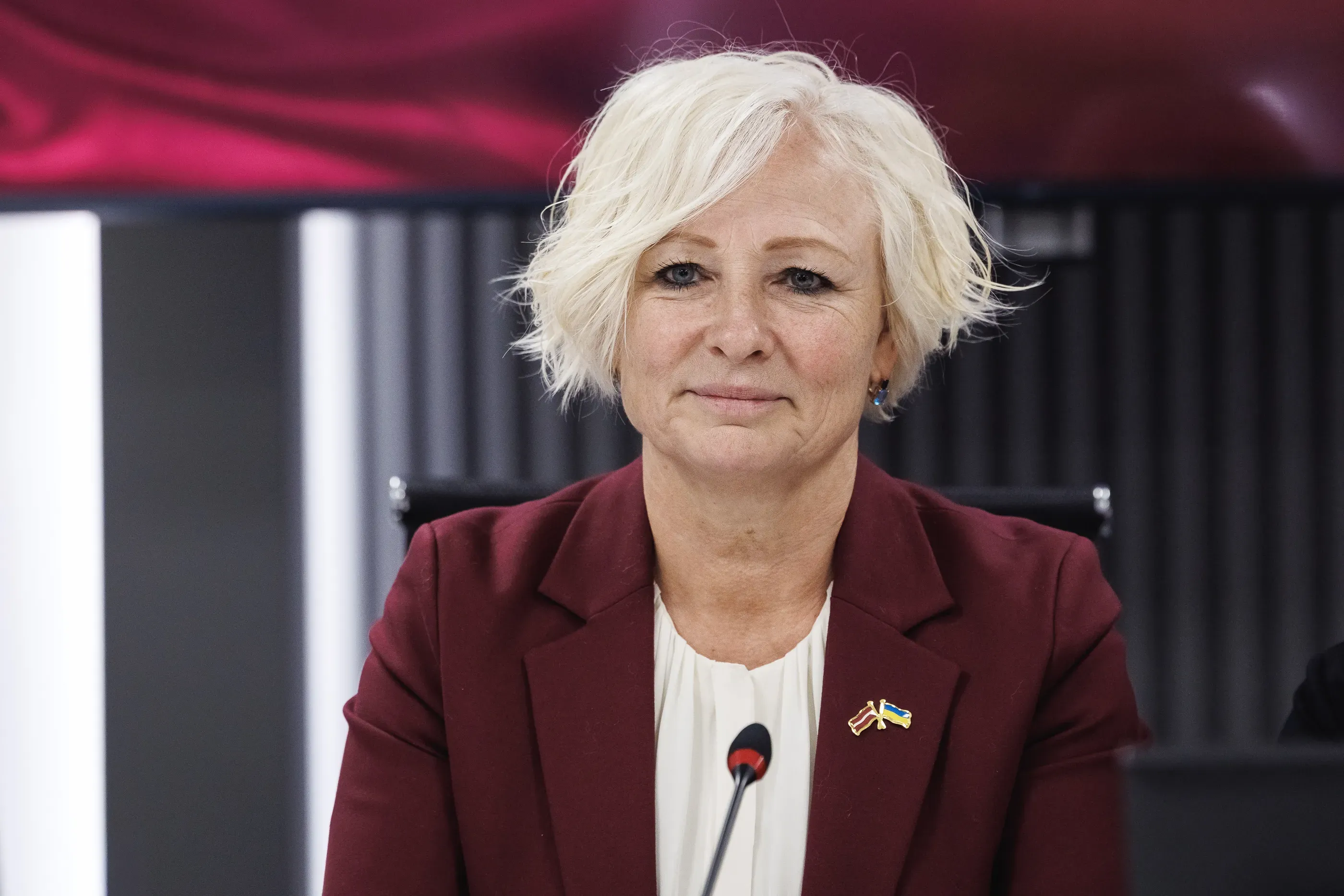 Speaker of the Latvian Saeima Daiga Mieriņa during a meeting in Kyiv with Deputy Minister of Defence of Ukraine Sergiy Boyev