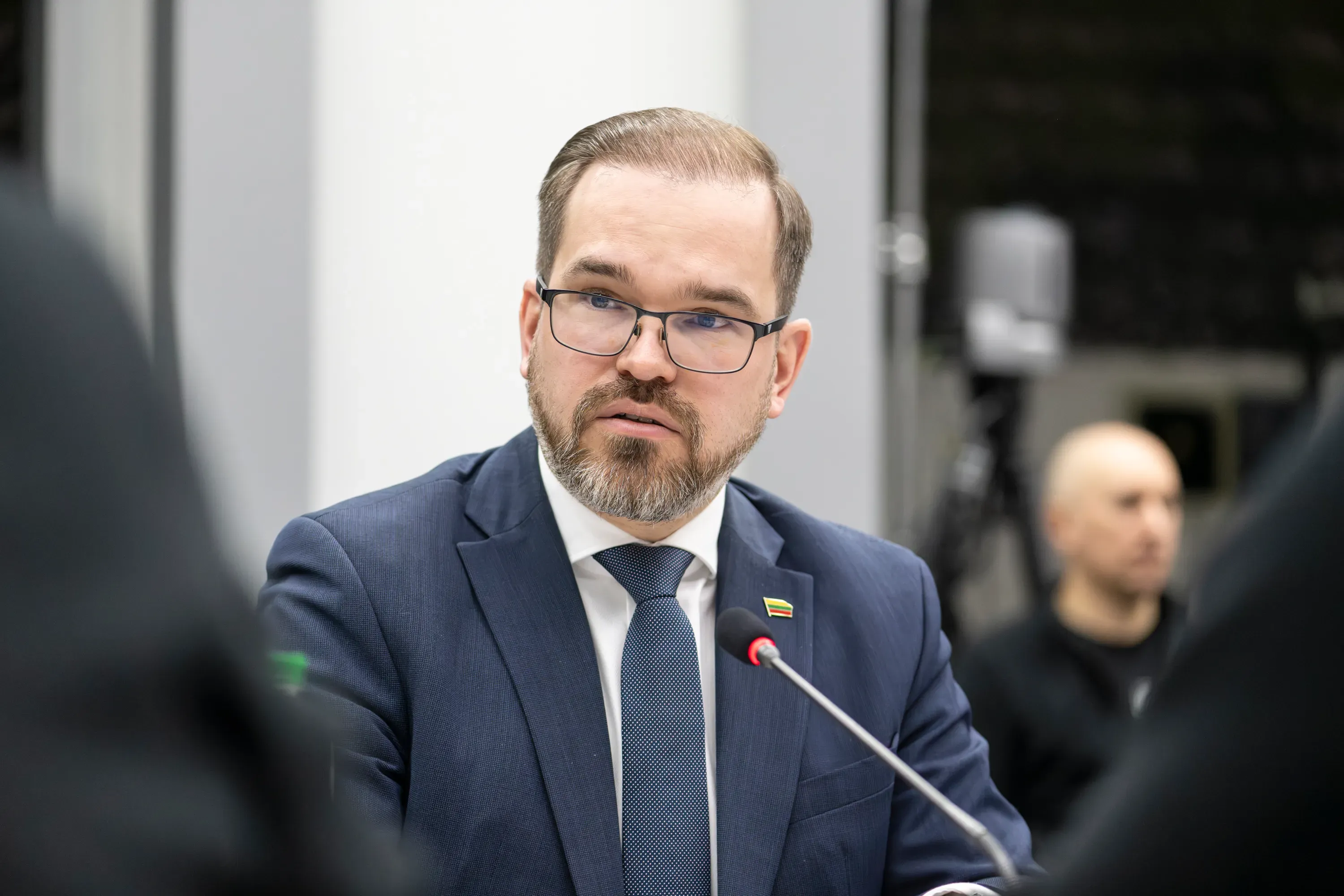 Lithuania’s Minister of National Defence, Robertas Kaunas, during talks with Ukraine’s Minister of Defence, Mykhailo Fedorov