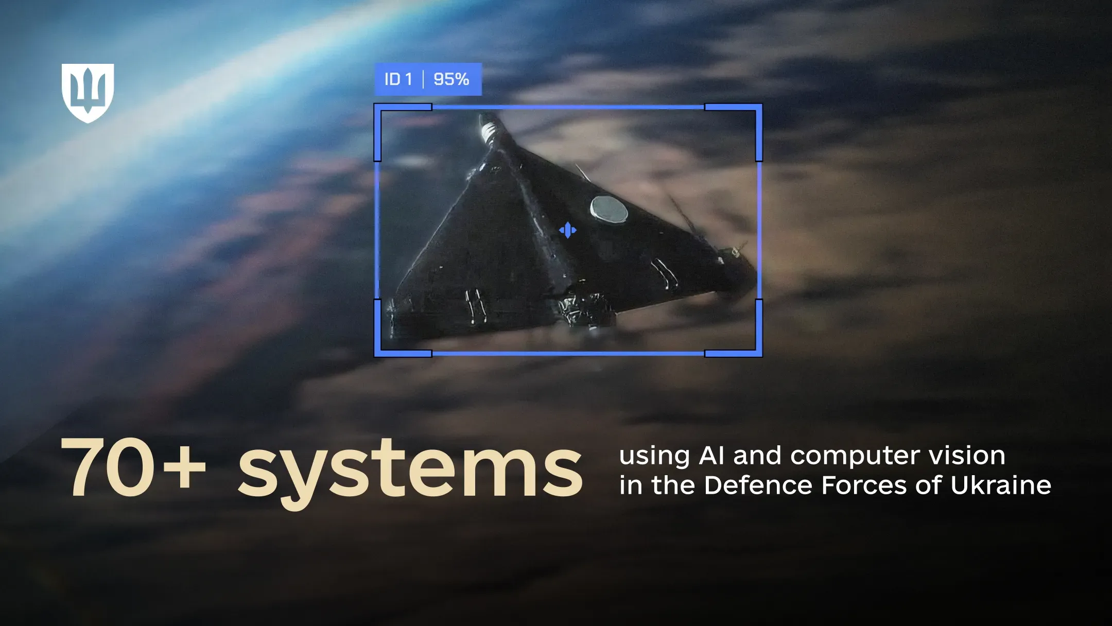 Flying-wing UAV in flight, framed by a tracking system