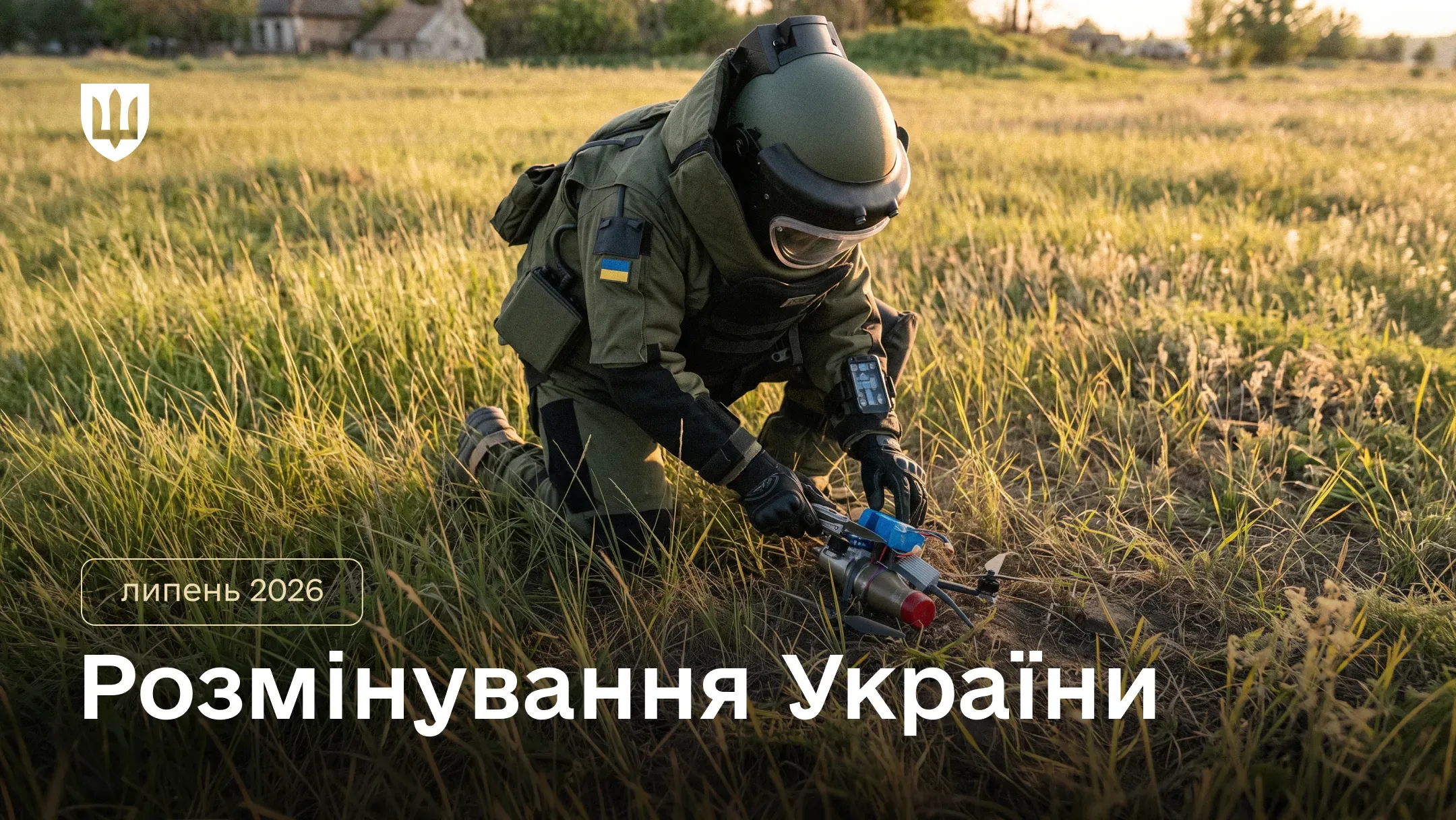 Військовий сапер в полі розміновує вибухонебезпечний предмет