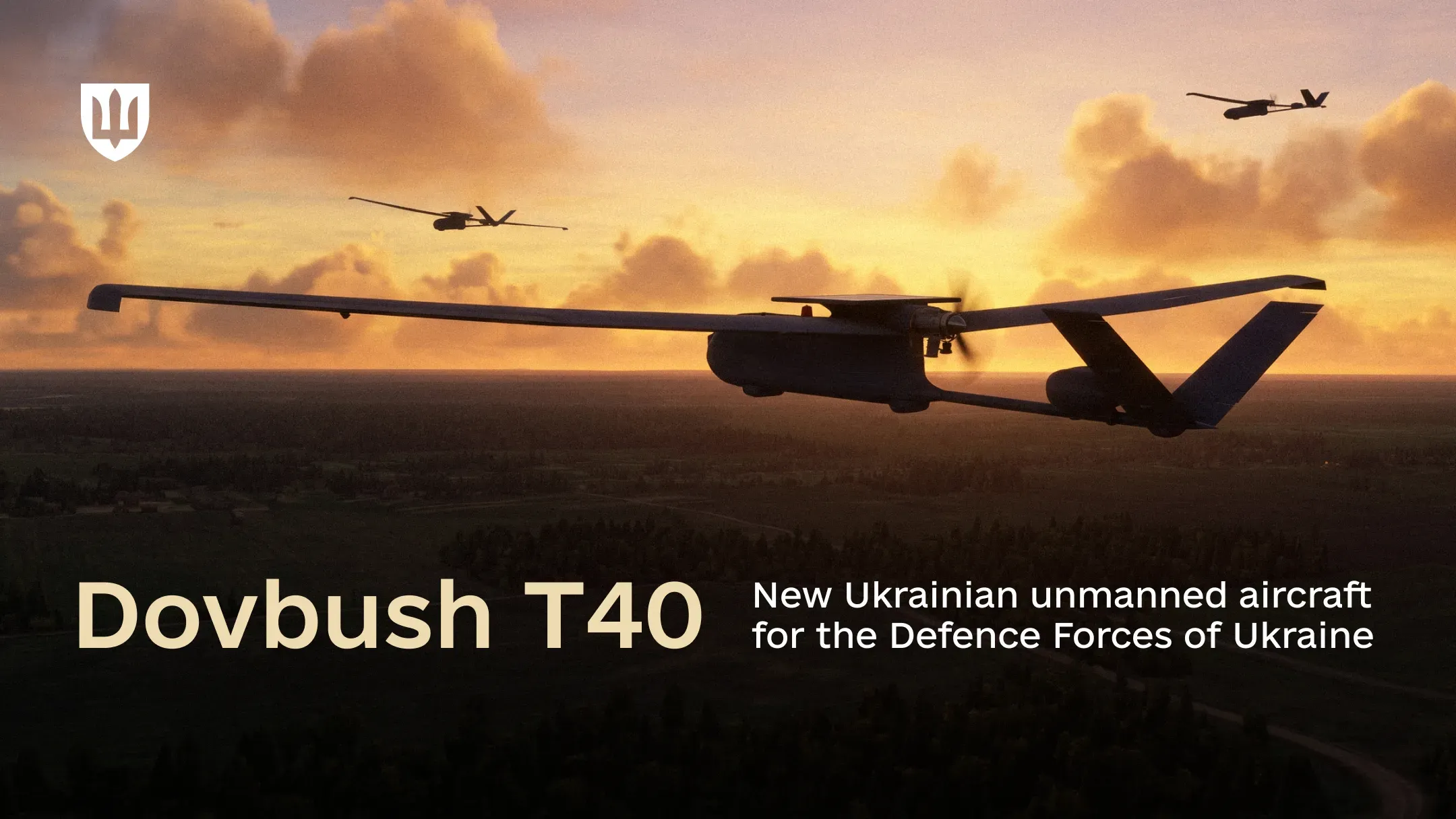 Dovbush T40 unmanned aircraft in flight at sunset