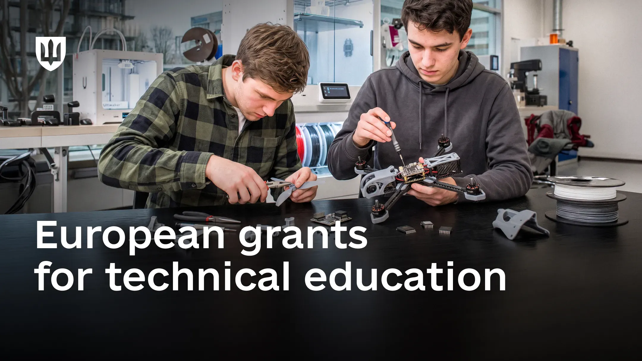 Ukrainian engineering researchers at a workbench, development of technical education