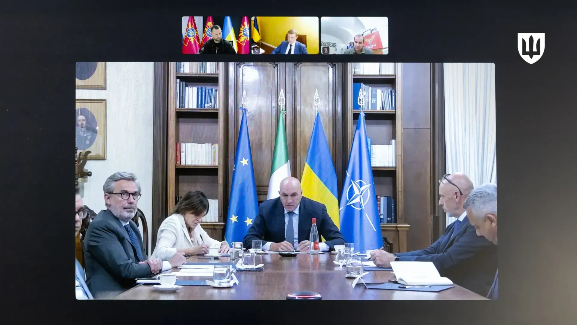 Italian Minister of Defence Guido Crosetto during a call with Minister of Defence of Ukraine Evgeniy Khmara