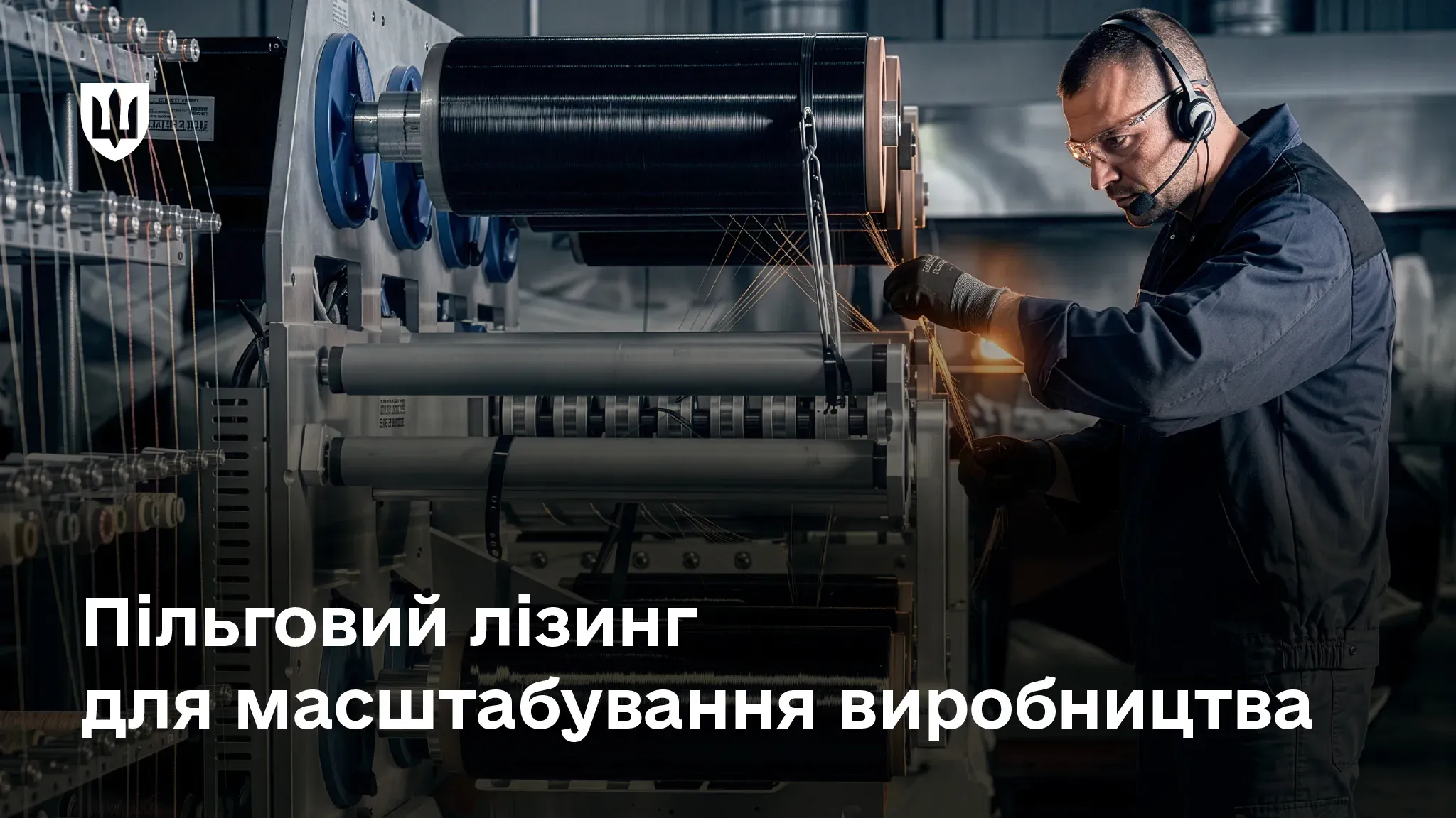 Працівник у захисних окулярах та гарнітурі працює біля промислового обладнання на виробництві