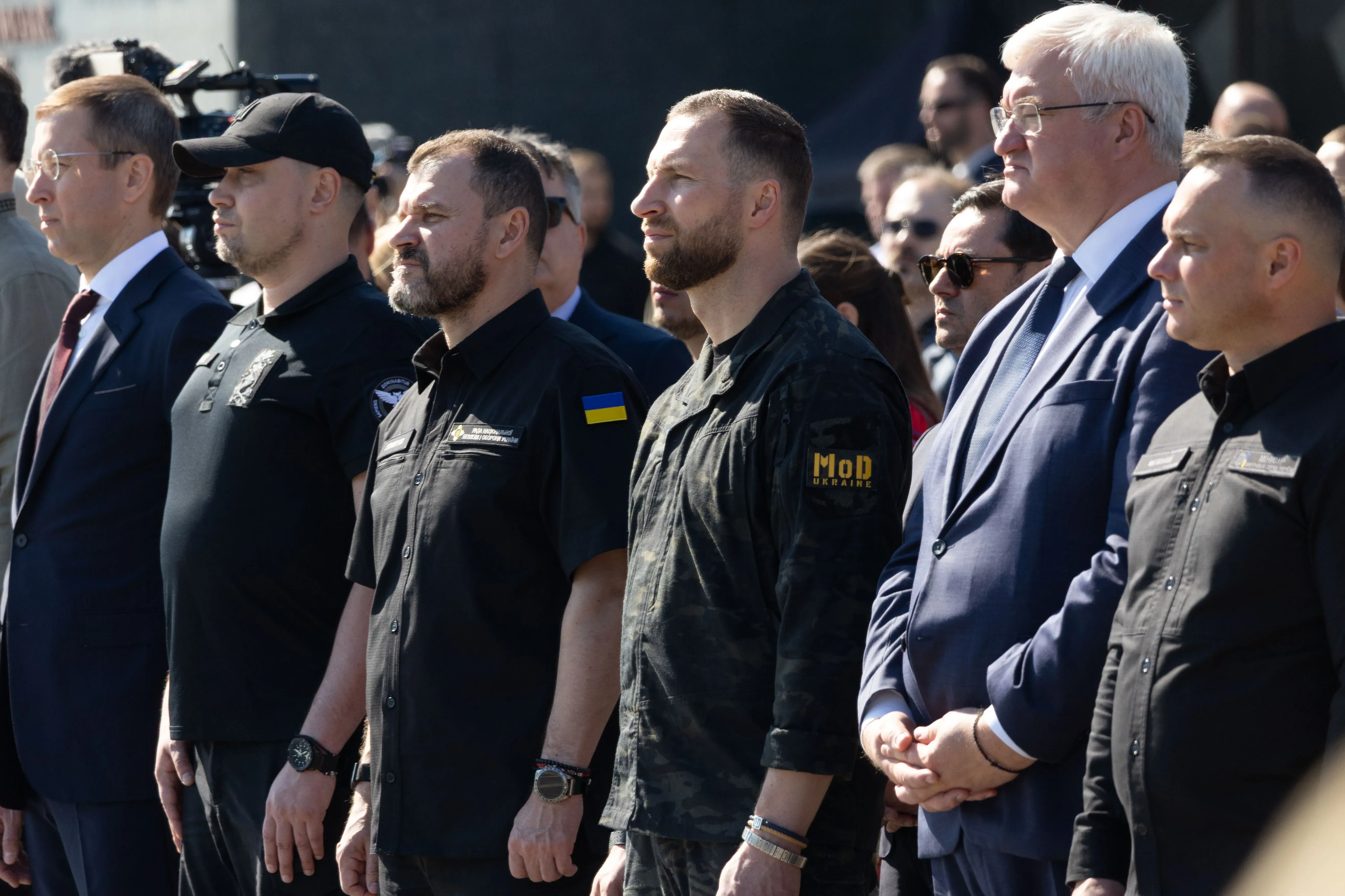 Євгеній Хмара, Андрій Сибіга, Олександр Клименко та Кирило Буданов на заходах до Дня Державного Прапора України у Києві