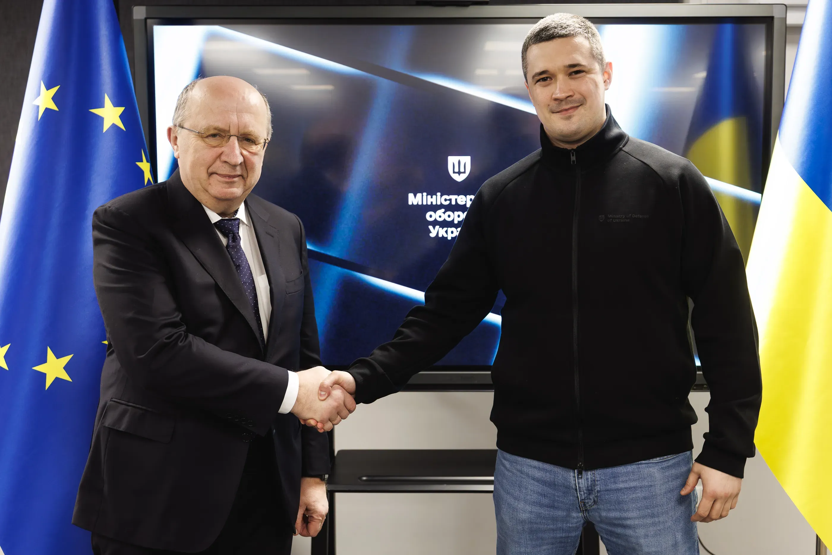 Minister of Defence of Ukraine, Mykhailo Fedorov, meets with European Commissioner for Defence and Space, Andrius Kubilius, in Kyiv