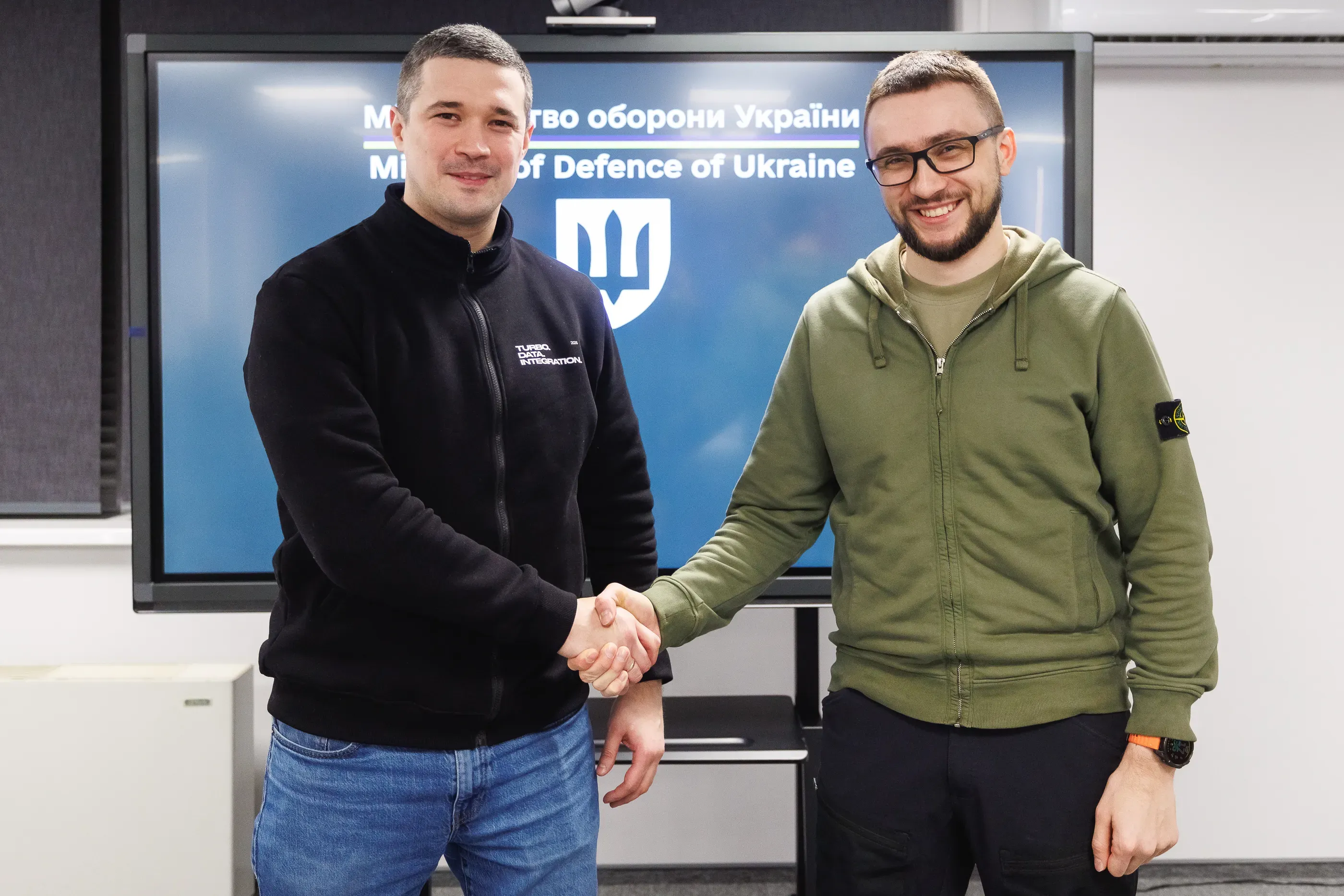 Minister of Defence of Ukraine Mykhailo Fedorov and civil volunteer activist Serhii Sternenko