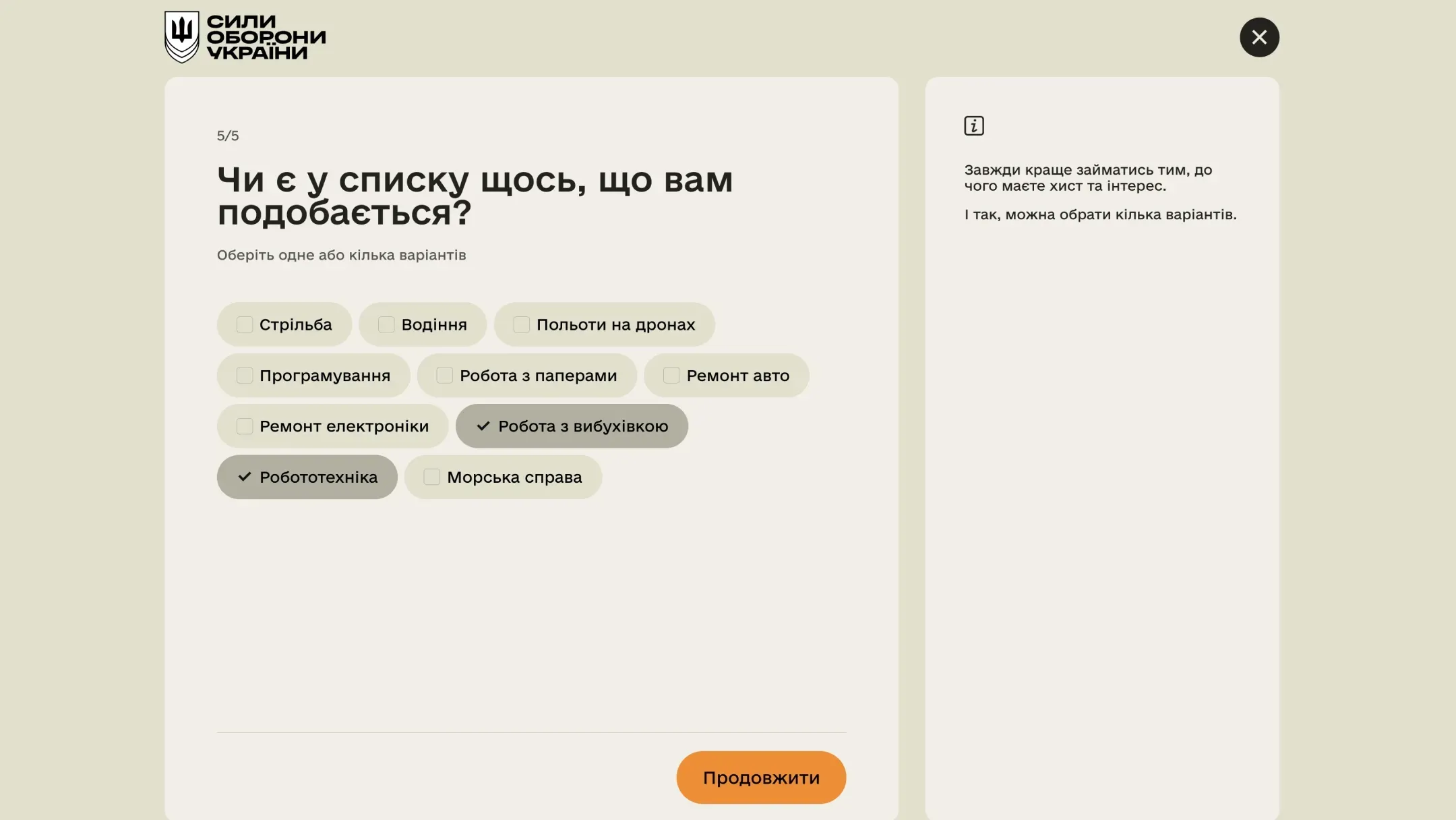 Скріншот опитувальника на сайті army.gov.ua