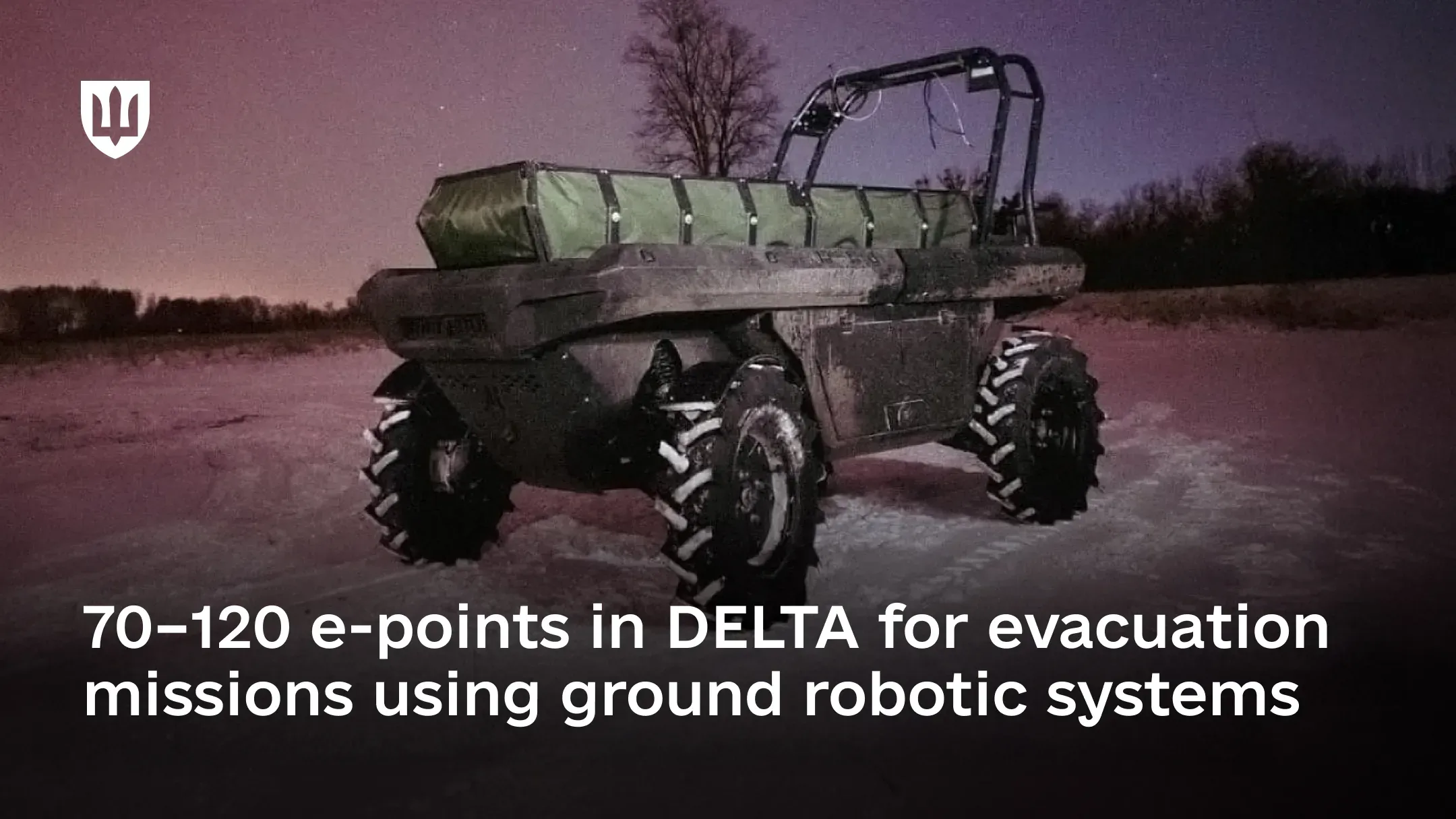 A wheeled ground robotic system operating on snow at night, designed for logistics and evacuation missions