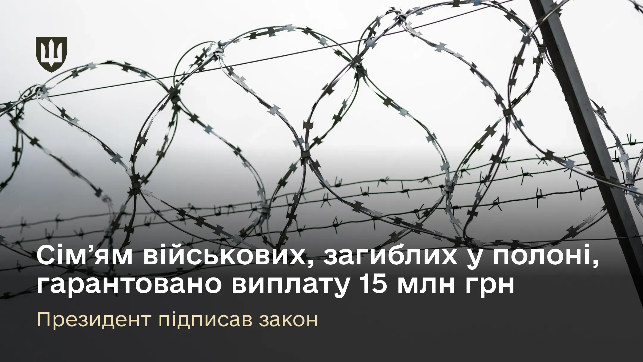 Сімʼям військових, загиблих у полоні, гарантовано виплату 15 млн грн – Президент підписав закон