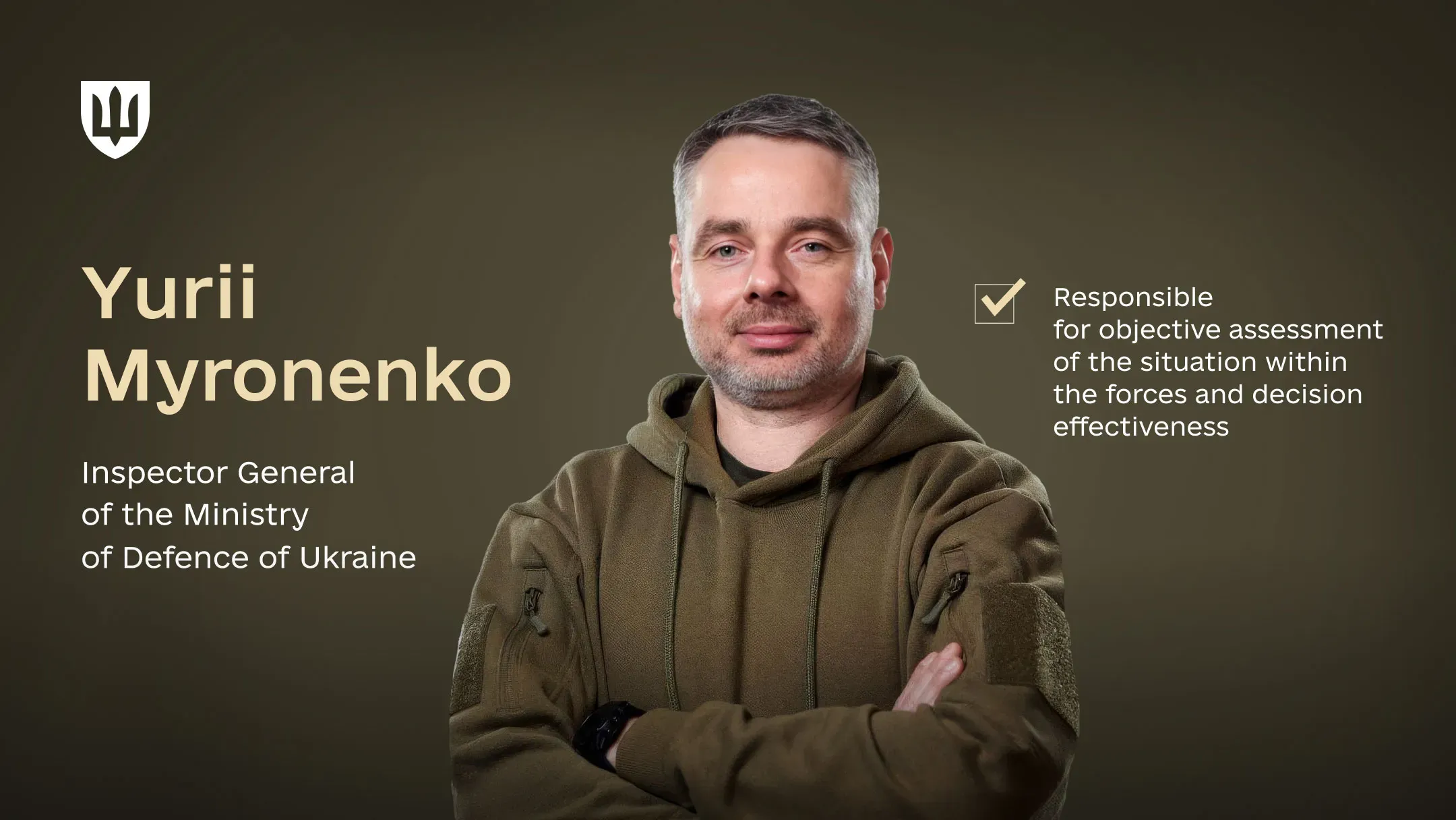 Text announcing the appointment of Yurii Myronenko as Inspector General of the Ministry of Defence of Ukraine