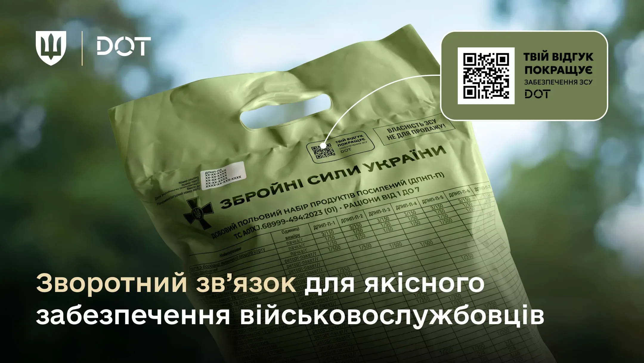 Відтепер військові можуть залишати відгуки про сухпайки, скориставшись QR-кодом на упаковці індивідуальних раціонів ДПНП та ДПНП-П