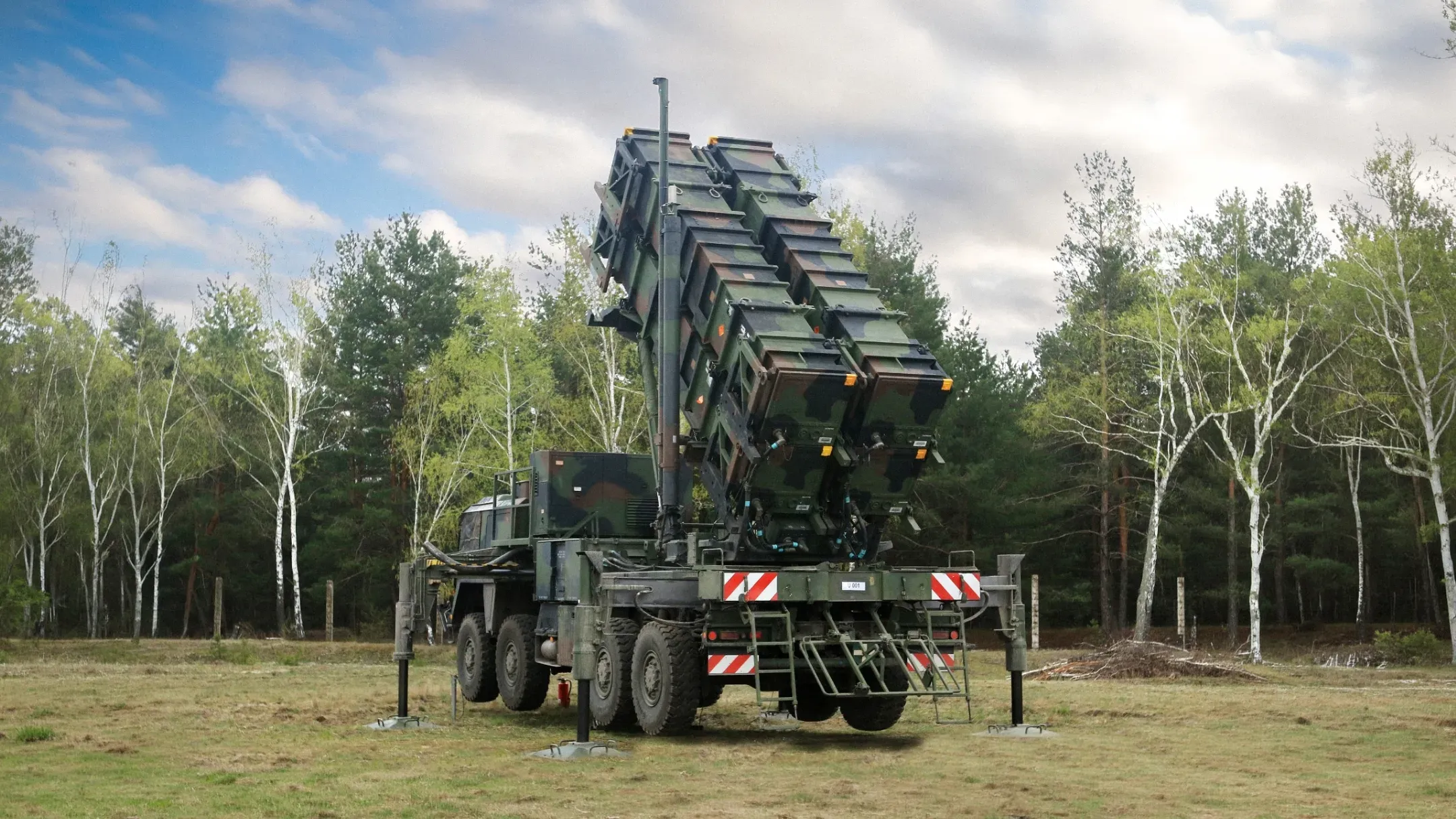 Patriot surface-to-air missile system deployed at a combat site