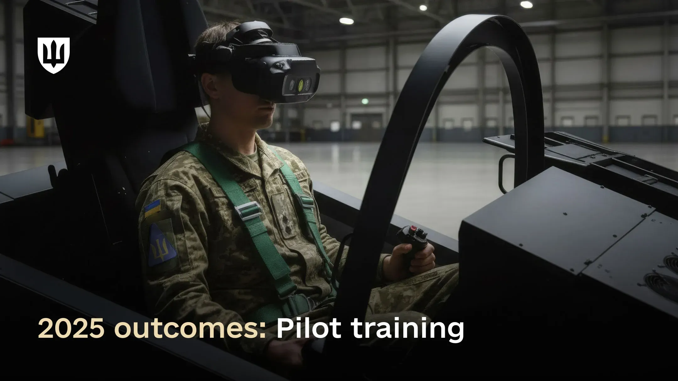 A Ukrainian service member undergoes training on an aviation simulator using VR technology at a training center.