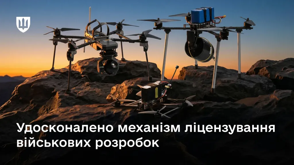 Три різні безпілотники на скелястому рельєфі на тлі заходу сонця