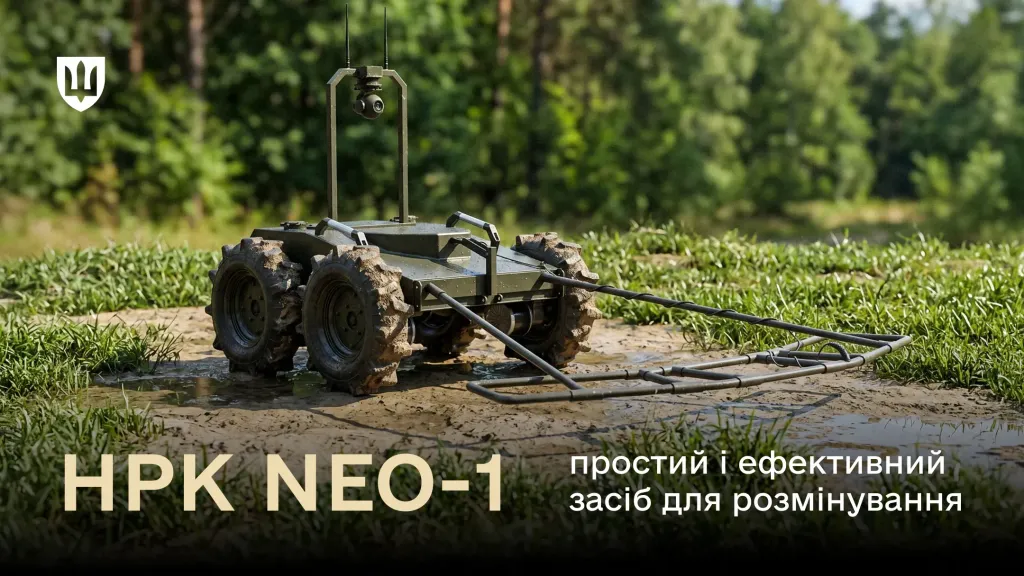Робот НРК NEO-1, який використовується Збройними Силами України, призначений для дистанційного та безпечного розмінування територій