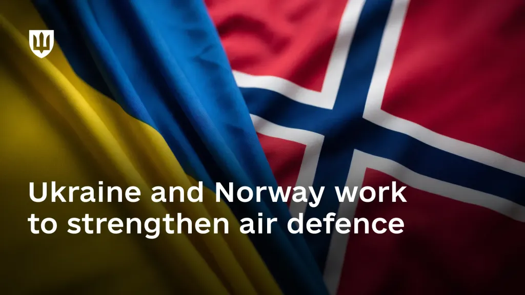 National flags of Ukraine and Norway with the text “Ukraine and Norway work to strengthen air defence”
