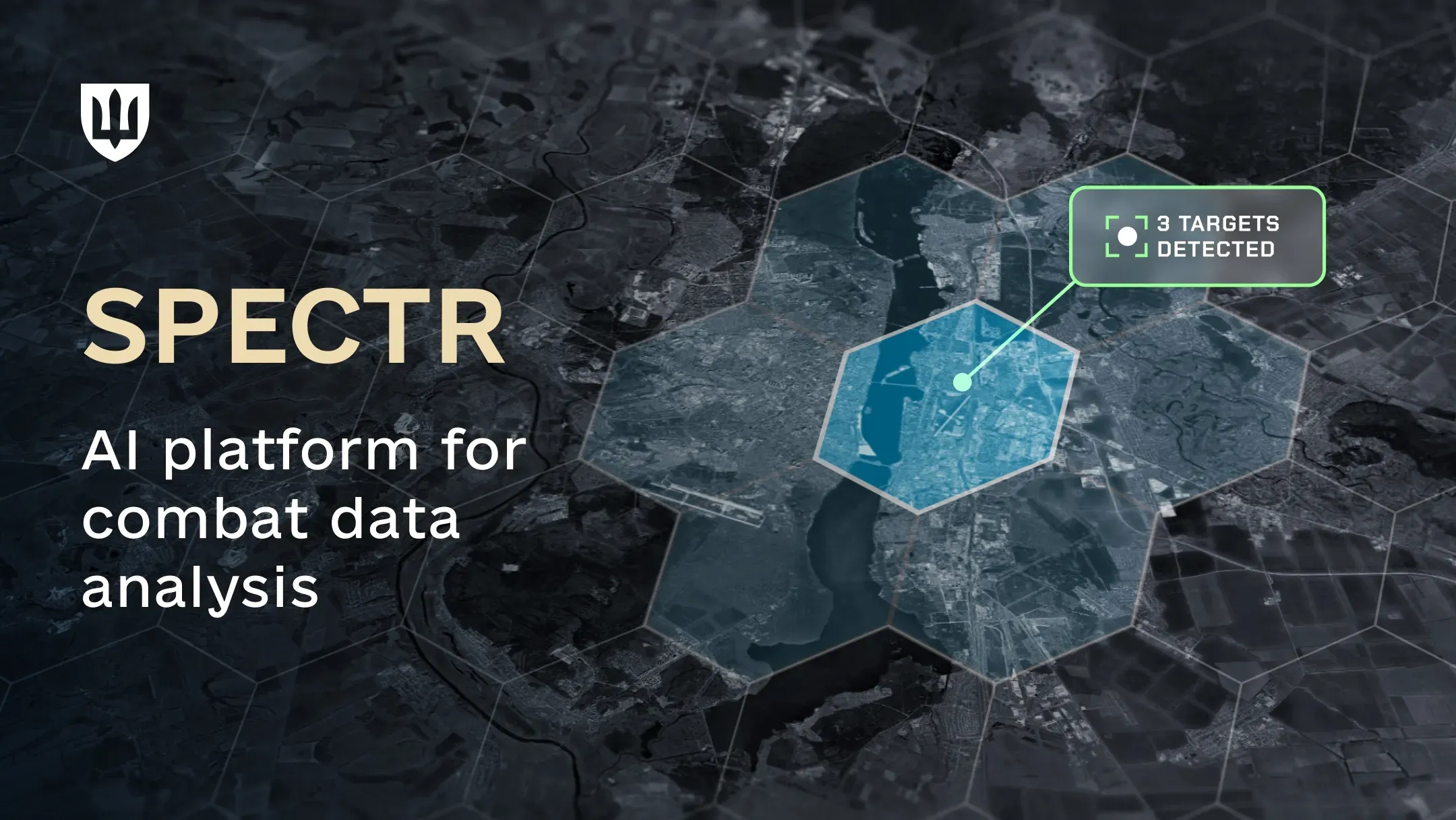 A mock satellite image overlaid with a digital hexagonal grid shows a target detection zone
