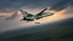 A Su-24 bomber operated by the Ukrainian Air Force releases a guided aerial bomb