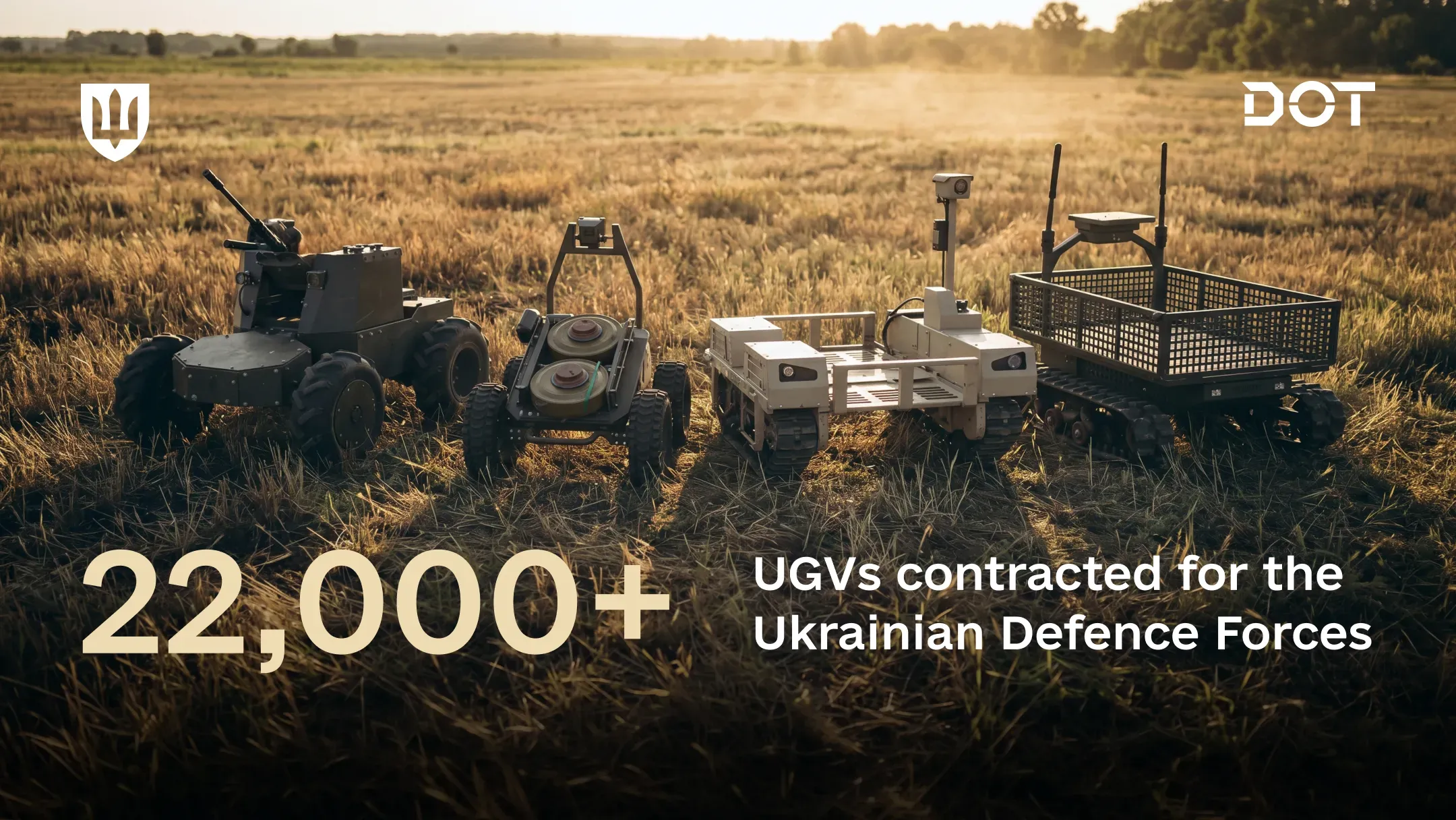Photo of four types of unmanned ground vehicles (UGVs) in service with the Ukrainian Defence Forces