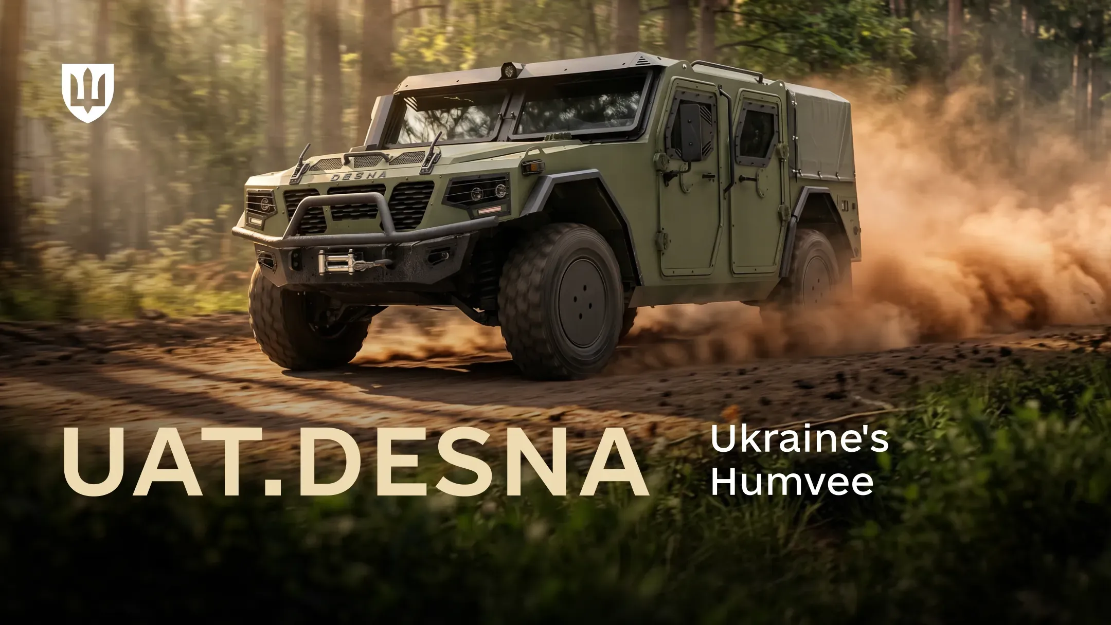 The Ukrainian UAT.DESNA multirole armored vehicle overcomes obstacles during testing at a training ground