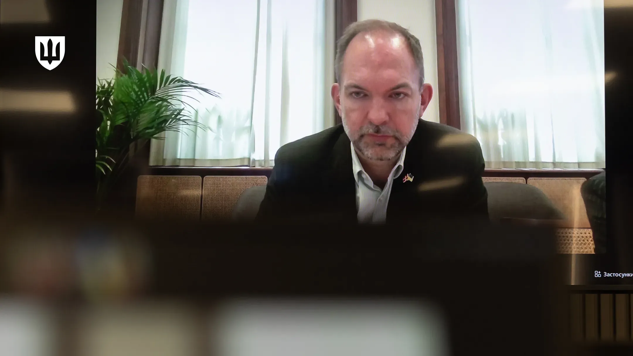 Danish Minister of Defence Jeppe Bruus during a video call.