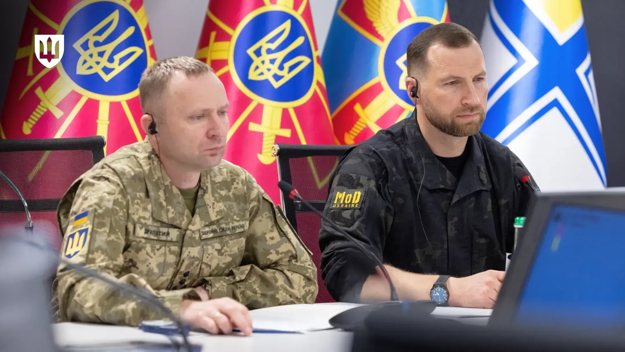 Evgeniy Khmara and Mykhailo Drapatyi during a Ramstein-format meeting of the Ukraine Defense Contact Group