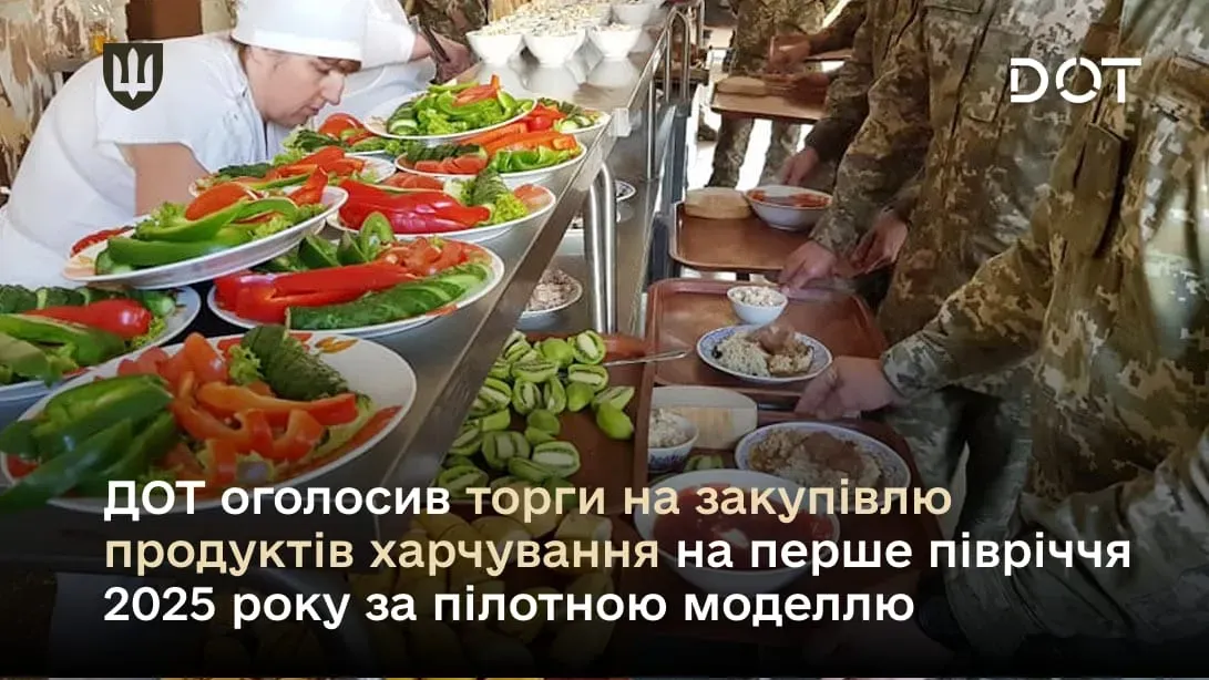 ДОТ Міноборони оголосив торги на закупівлю продуктів харчування на перше півріччя 2025 року за пілотною моделлю
