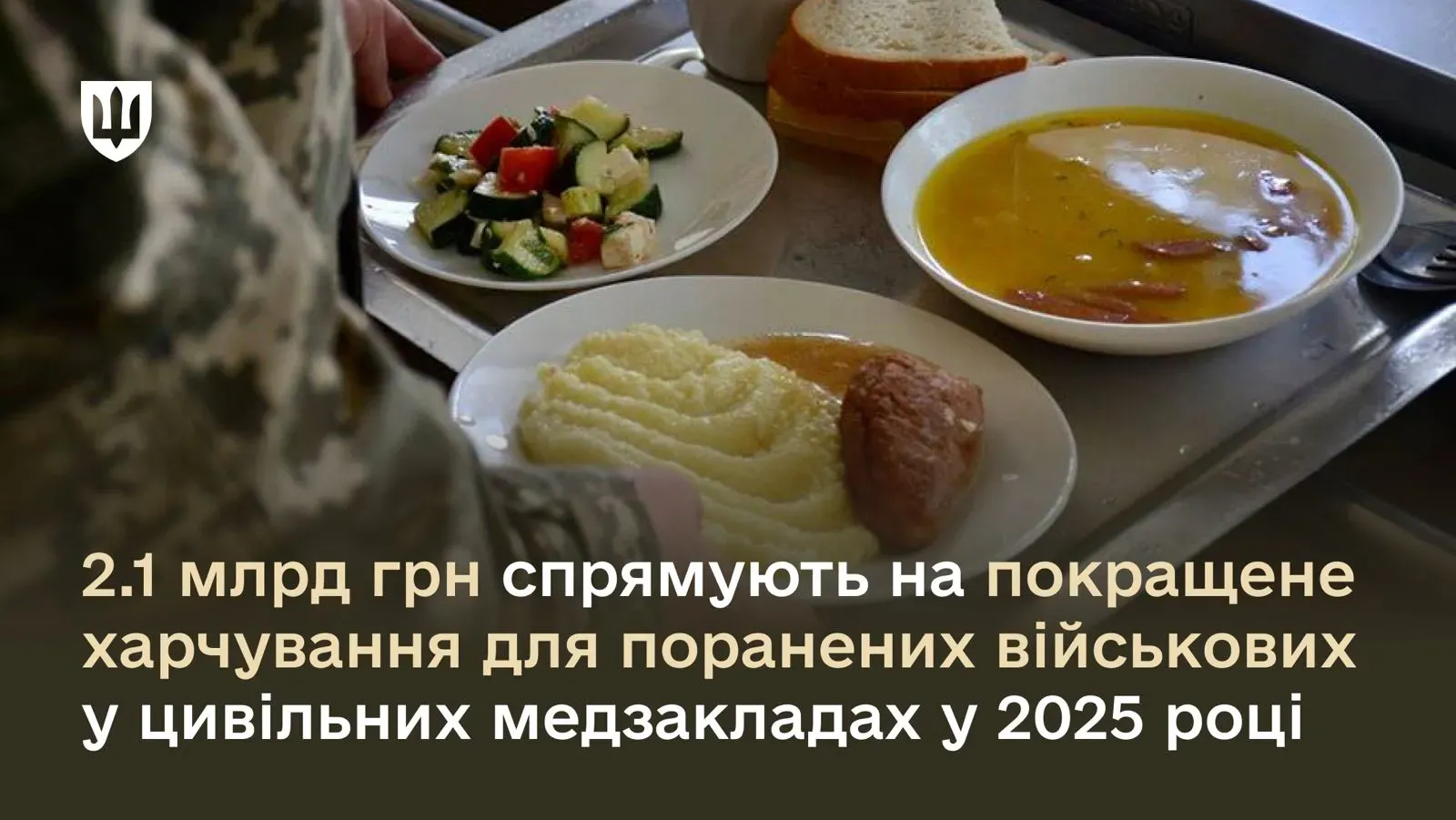 2.1 млрд грн спрямують на покращене харчування для поранених військових у цивільних медзакладах у 2025 році