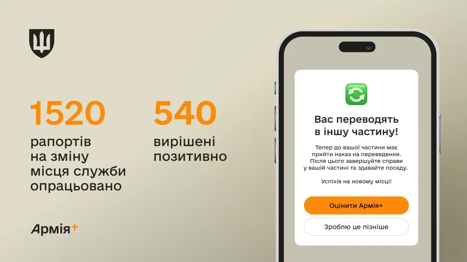 Понад 500 рапортів на зміну місця служби через Армія+ погоджені